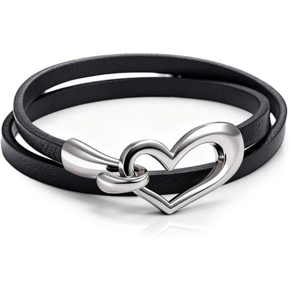 Leather Bracelets for Men Women Heart Wrap Bracelets Boho Trendy